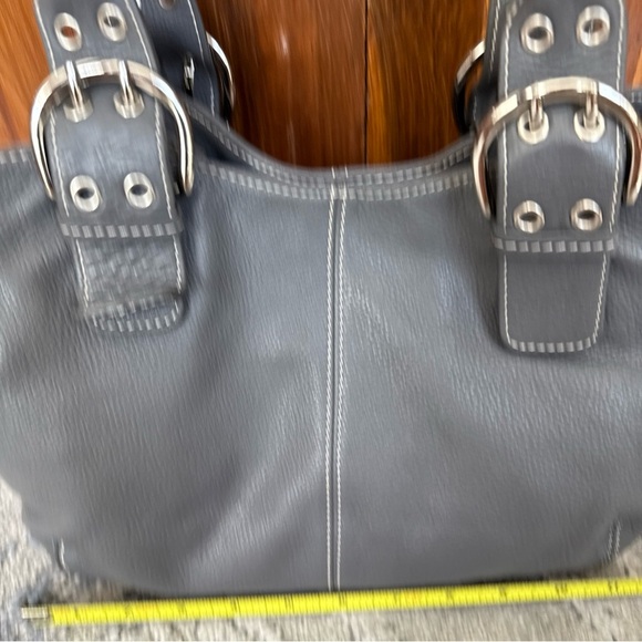 Tignanello Womens Leather Handbag Purse Satchel Gray Double Handled - Picture 3 of 11